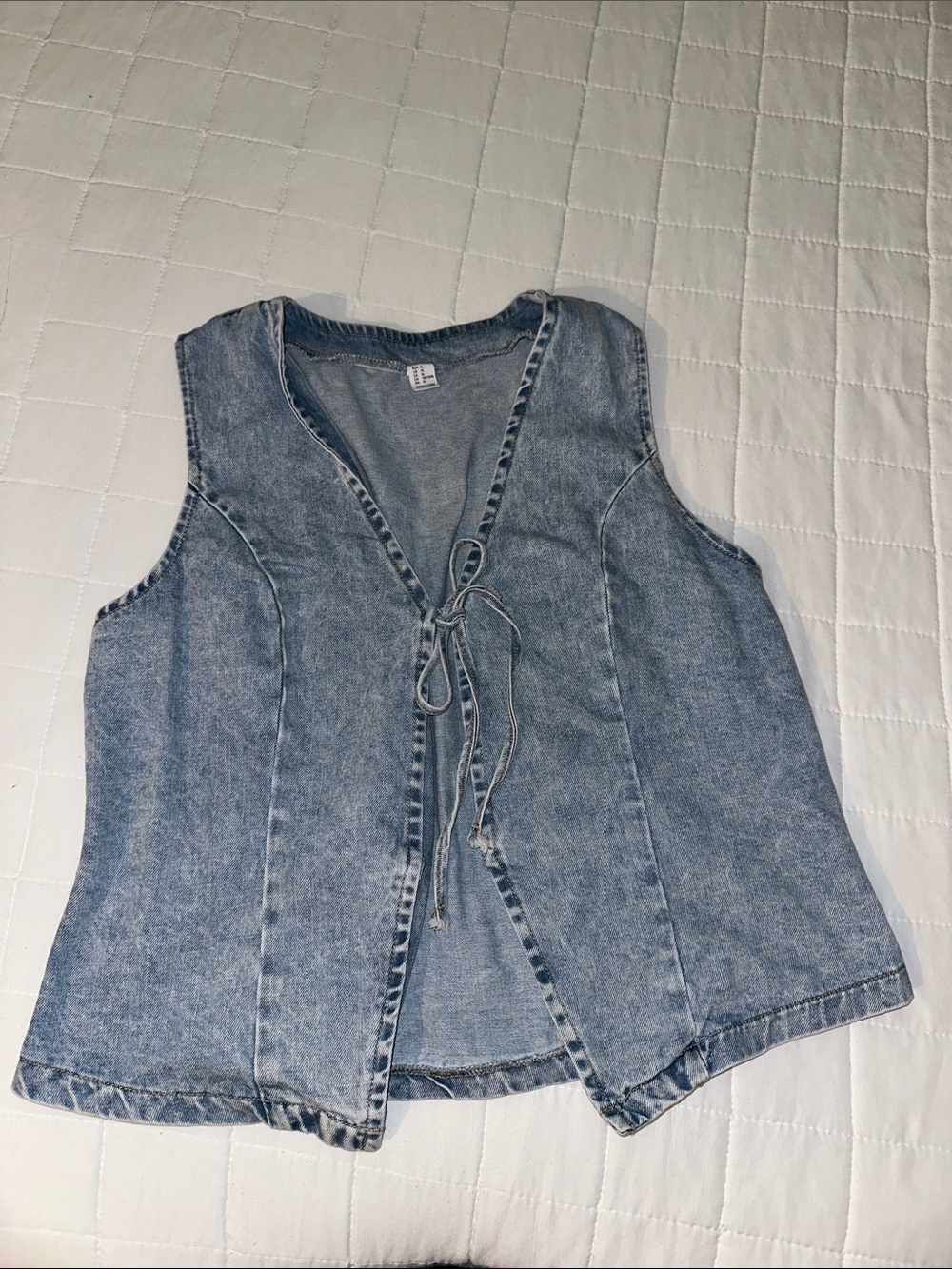 Denim Tie-Front Sleeveless Top - Light Blue